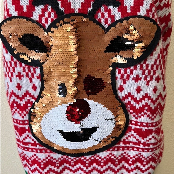 No Boundaries- Festive Reindeer Sweater - Red and Green - Picture 5 of 8